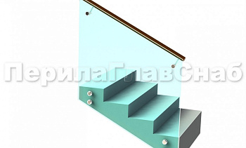 Ограждение с деревянным поручнем на выносе на точечном креплении на лестнице в Омске. Готовые проекты ПерилаГлавСнаб