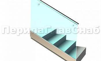 Ограждение с поручнем на выносе в зажимном профиле на лестнице в Омске. Готовые проекты ПерилаГлавСнаб