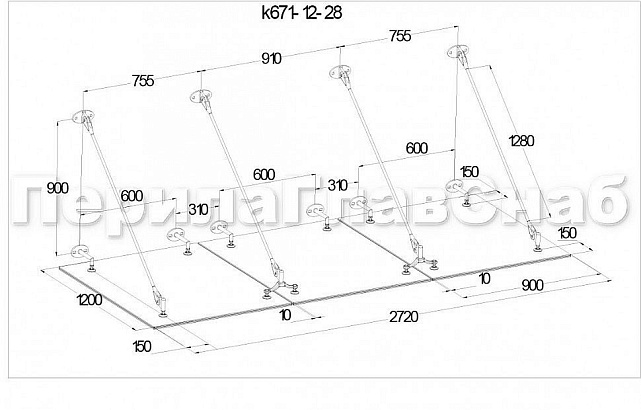 Комплект фурнитуры для козырька 1200х2800 (на вантах/тягах) k671-12-28 2