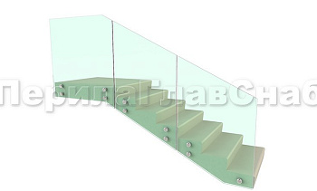 Ограждение для лестницы на несущем стекле с точечным креплением в торец для крыльца в Омске. Готовые проекты ПерилаГлавСнаб Ограждение для лестницы на несущем стекле с точечным креплением в торец для крыльца в Омске. Готовые проекты ПерилаГлавСнаб