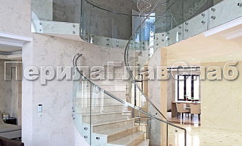 Стеклянные ограждения винтовой лестницы и баллюстрады в Омске. Готовые проекты ПерилаГлавСнаб