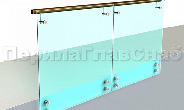 Ограждение с деревянным поручнем на выносе на точечном креплении купить в Омске