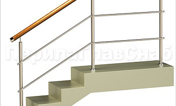 Два ригеля на держателях, круглый деревянный поручень и круглые стойки в Омске. Готовые проекты ПерилаГлавСнаб