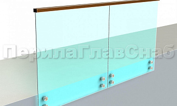 Ограждение с квадратным деревянным поручнем на точечном креплении в Омске. Готовые проекты ПерилаГлавСнаб