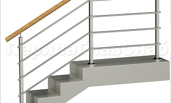 Четыре ригеля на держателях, круглый пластиковый поручень и квадратные стойки в Омске. Готовые проекты ПерилаГлавСнаб