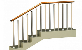 Ограждения с двумя стойками в каждую ступень с деревянным поручнем и без ригелей в Омске. Готовые проекты ПерилаГлавСнаб Ограждения с двумя стойками в каждую ступень с деревянным поручнем и без ригелей в Омске. Готовые проекты ПерилаГлавСнаб