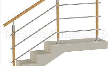 Три ригеля на держателях, квадратные деревянные поручень и стойки в Омске. Готовые проекты ПерилаГлавСнаб