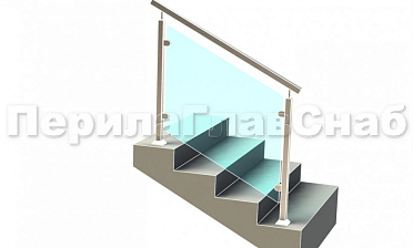Ограждение лестницы с квадратным поручнем с зажимными стеклодержателями и квадратными стойками купить в Омске