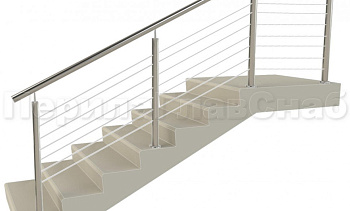 Ограждения из нержавейки. Заполнение из 7ми тросиков + декоративные наконечники в Омске. Готовые проекты ПерилаГлавСнаб