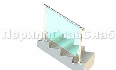 Ограждения для лестницы с поручнем на выносе с зажимными стеклодержателями и квадратными стойками купить в Омске