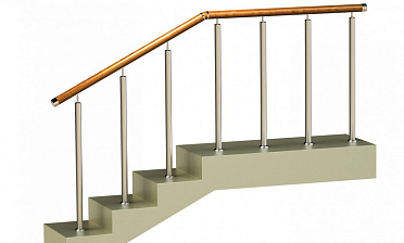 Ограждения со стойками в каждую ступень с круглым деревянным поручнем без ригелей купить в Омске