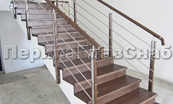 Ограждение со стойками из шлифованной нержавеющей стали с боковым крепежом, со вставками из дерева в Омске. Готовые проекты ПерилаГлавСнаб Ограждение со стойками из шлифованной нержавеющей стали с боковым крепежом, со вставками из дерева в Омске. Готовые проекты ПерилаГлавСнаб