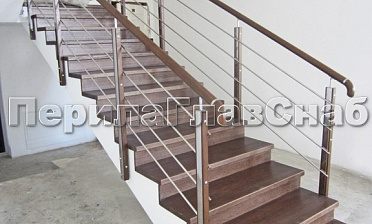 Ограждение со стойками из шлифованной нержавеющей стали с боковым крепежом, со вставками из дерева купить в Омске