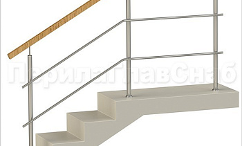 Два ригеля на сварке, квадратный деревянный поручень и круглые стойки в Омске. Готовые проекты ПерилаГлавСнаб