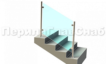 Ограждения лестницы без поручня с зажимными стеклодержателями и стойками в Омске. Готовые проекты ПерилаГлавСнаб