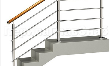 Четыре ригеля на держателях, круглый деревянный поручень и квадратные стойки купить в Омске