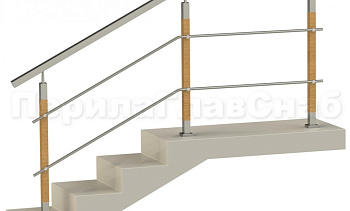 Два ригеля на держателях, квадратный поручень и квадратные деревянные стойки в Омске. Готовые проекты ПерилаГлавСнаб