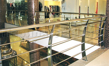 Ограждение со стеклом или четырьмя ригелями на стойках из  нержавейки в Омске. Готовые проекты ПерилаГлавСнаб Ограждение со стеклом или четырьмя ригелями на стойках из  нержавейки в Омске. Готовые проекты ПерилаГлавСнаб