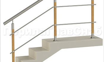 Два ригеля на держателях, круглый поручень и квадратные деревянные стойки в Омске. Готовые проекты ПерилаГлавСнаб
