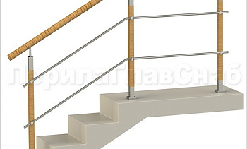 Два ригеля на держателях, пластиковый поручень и квадратные деревянные стойки в Омске. Готовые проекты ПерилаГлавСнаб