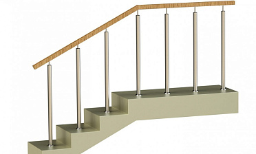 Ограждения со стойками в каждую ступень с квадратным деревянным поручнем без ригелей купить в Омске