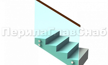 Ограждение с деревянным поручнем на точечном креплении на лестнице в Омске. Готовые проекты ПерилаГлавСнаб