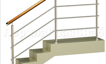 Три ригеля на сварке, круглый деревянный поручень и круглые стойки в Омске. Готовые проекты ПерилаГлавСнаб