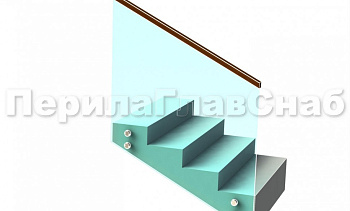 Ограждение с квадратным деревянным поручнем на точечном креплении на лестнице в Омске. Готовые проекты ПерилаГлавСнаб