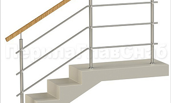 Три ригеля на держателях, квадратный деревянный поручень и круглые стойки в Омске. Готовые проекты ПерилаГлавСнаб