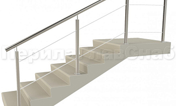 Ограждения из нержавейки. Заполнение из 2х тросиков. Квадратные стойки в Омске. Готовые проекты ПерилаГлавСнаб