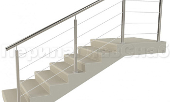 Ограждения из нержавейки. Заполнение из 4х тросиков. Квадратные стойки. в Омске. Готовые проекты ПерилаГлавСнаб