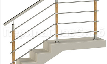 Четыре ригеля на держателях, квадратный поручень и стойки с деревянными вставками купить в Омске