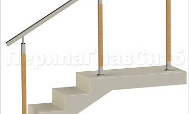 Нержавеющие ограждения без ригелей с квадратным поручнем и стойками с деревянными вставками купить в Омске