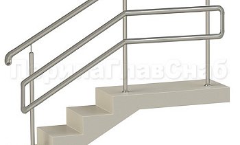 Нержавеющие ограждения с двойным поручнем без ригелей - вариант 1 в Омске. Готовые проекты ПерилаГлавСнаб