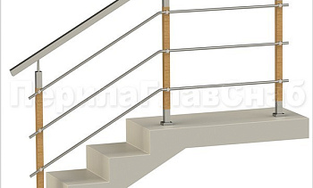 Три ригеля на держателях, квадратные поручень и деревянные стойки в Омске. Готовые проекты ПерилаГлавСнаб