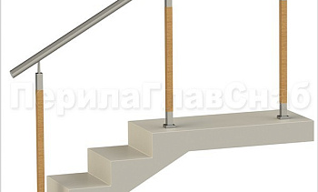 Нержавеющие ограждения без ригелей с круглым поручнем и стойками с деревянными вставками в Омске. Готовые проекты ПерилаГлавСнаб Нержавеющие ограждения без ригелей с круглым поручнем и стойками с деревянными вставками в Омске. Готовые проекты ПерилаГлавСнаб