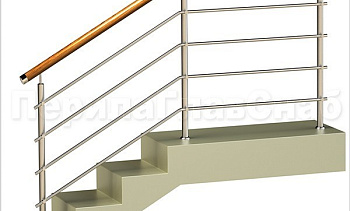 Четыре ригеля на держателях, круглый деревянный поручень и круглые стойки в Омске. Готовые проекты ПерилаГлавСнаб