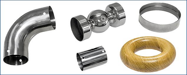 Соединители и отводы для деревянного поручня в Омске. Комплектующие для лестничных ограждений и перил ПерилаГлавСнаб